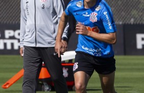 Cuca e Vital no treino desta terça-feira no CT Joaquim Grava