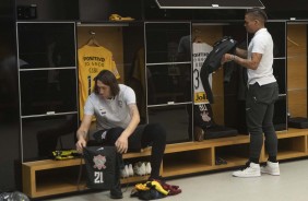 Goleiro Cssio no vestirio antes do jogo contra o Flamengo, na Arena Corinthians