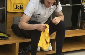 Goleiro Cssio no vestirio antes do jogo contra o Flamengo, na Arena Corinthians