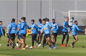 Jogadores do Timo no ltimo treino antes do jogo contra o Flamengo, pelo Brasileiro