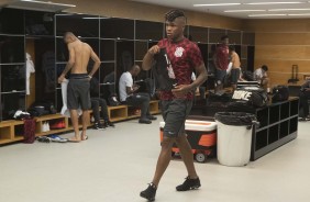 Matheus Jesus no vestiário antes do jogo contra o Flamengo, na Arena Corinthians
