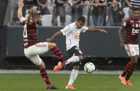 Meia Sornoza durante jogo contra o Flamengo, na Arena Corinthians, pelo Brasileiro