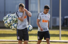 Carlos e Roni no treino desta sexta-feira no CT Joaquim Grava