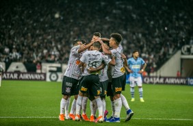 Elenco comemora gol contra o Montevideo Wanderers, pela Copa Sul-Americana