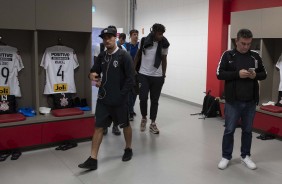 Gabriel e Andrés Sanchez chega ao vestiário do Beira Rio, antes do duelo contra o Internacional