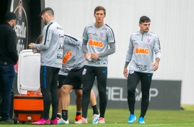 Boselli, Vital e Fagner no treino do Corinthians desta tera-feira no CT Joaquim Grava