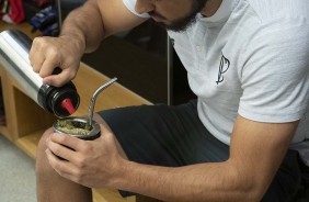 Méndez no vestiário da Arena Corinthians antes do jogo contra o Botafogo