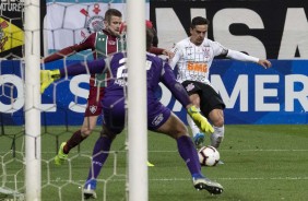 Fagner durante partida contra o Fluminense, na Arena Corinthians, pela Sul-Americana