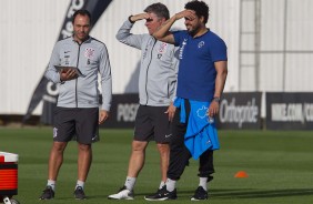 Comissão técnica durante primeiro treino preparatório para jogo contra o Fluminense