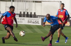 Renê, Love e João Victor durante primeiro treino preparatório para jogo contra o Fluminense