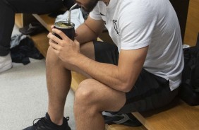 Bruno Méndez no vestiário da Arena Corinthians antes do jogo contra o Atlético-MG