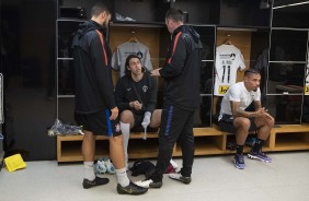 Cássio no vestiário da Arena Corinthians antes do jogo contra o Atlético-MG