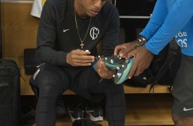 Gustavo no vestiário da Arena Corinthians antes do jogo contra o Atlético-MG