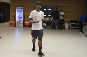 Renê Júnior no vestiário da Arena Corinthians antes do jogo contra o Atlético-MG