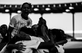 Jogadoras do Corinthians no jogo contra o Flamengo, pelo Brasileiro Feminino