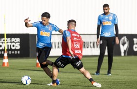 Gabriel e Michel durante treinamento de hoje no CT Joaquim Grava