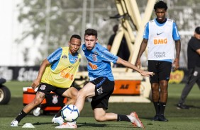 Janderson, Piton e Gil durante treinamento de hoje no CT Joaquim Grava