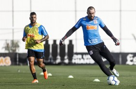 Michel e Walter durante treinamento de hoje no CT Joaquim Grava