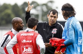 Carille, Love e Cássio no treinamento desta sexta-feira no CT Joaquim Grava