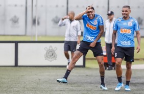 Gustagol e Urso no último treino antes do jogo contra o Fluminense, pelo Brasileirão