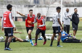 Love, Boselli, Urso e Jesus no treino desta sexta-feira no CT Joaquim Grava