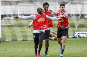 Love, Gil e Avelar no treino desta sexta-feira no CT Joaquim Grava