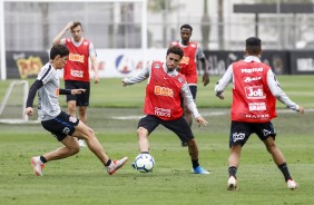 Vital, Gabriel e Pedrinho no treino desta sexta-feira no CT Joaquim Grava