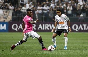 Pedrinho durante jogo contra o Independiente del Valle, na Arena Corinthians, pela Sul-Americana