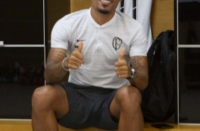 URso no vestiário da Arena Corinthians antes da partida contra o Del Valle