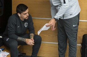 Fagner e Cuca no vestirio da Arena Corinthians antes do jogo contra o Bahia, pelo Brasileiro