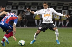 Pedrinho na vitria sobre o Bahia, pelo Brasileiro, na Arena Corinthians