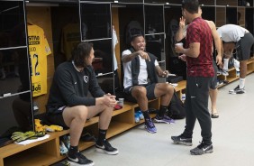 Cssio e Urso no vestirio da Arena Corinthians antes do duelo contra o Vasco