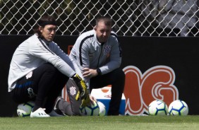 Cssio e Walter durante treino desta segunda-feira no CT Joaquim Grava