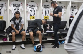 Clayson e Fagner no vestirio da Arena do Grmio, pelo Campeonato Brasileiro