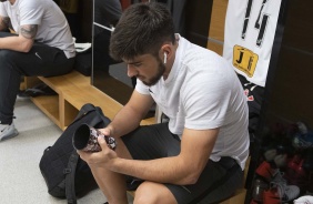 Mndez no vestirio da Arena Corinthians antes do jogo contra o Athletico-PR