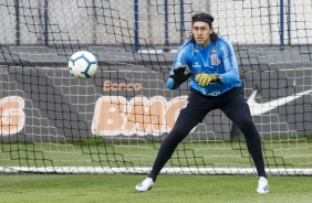 Goleiro Cássio no último treino do Corinthians antes do jogo contra o Goiás