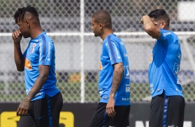 Mateus, Joo Victor e Ralf no treinamento desta tera-feira no CT Joaquim Grava