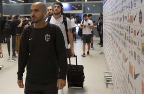 Régis no vestiário da Arena Corinthians antes do duelo contra o Fortaleza