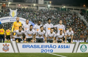 Elenco alvinegro durante Dérbi, contra o Palmeiras, no Pacaembu