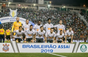 Elenco alvinegro durante Drbi, contra o Palmeiras, no Pacaembu