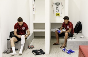 Boselli e Gabriel no vestirio do Pacaembu preparando-se para o Drbi