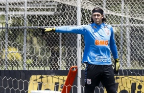 Cássio no último treinamento do Corinthians antes do jogo contra o Atlético Mineiro