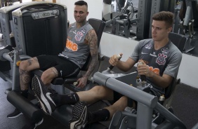 Luan e Piton no segundo treino do Corinthians nesta pr-temporada no CT Joaquim Grava