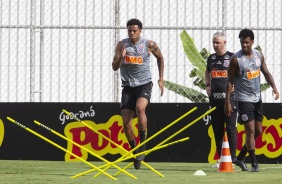 Gustavo, Gil e Tiago durante o treinamento desta quarta-feira no CT Joaquim Grava