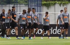 Jogadores do Corinthians durante atividades do Corinthians nesta quinta-feira no CT Joaquim Grava
