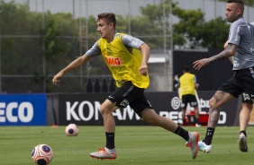 Lucas Piton e Luan no treino desta manhã no CT Joaquim Grava