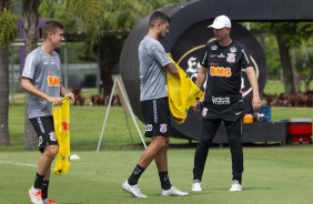 Piton e Pedro Henrique no treino desta manhã no CT Joaquim Grava