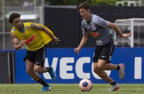 Gabriel e Vital no treino desta manhã no CT Joaquim Grava