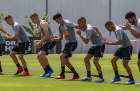 Piton, Carlos Augusto, Araos, Madson, Janderson e Bruno Méndez no gramado do CT Joaquim Grava