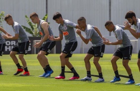 Piton, Carlos Augusto, Araos, Madson, Janderson e Bruno Mndez no gramado do CT Joaquim Grava